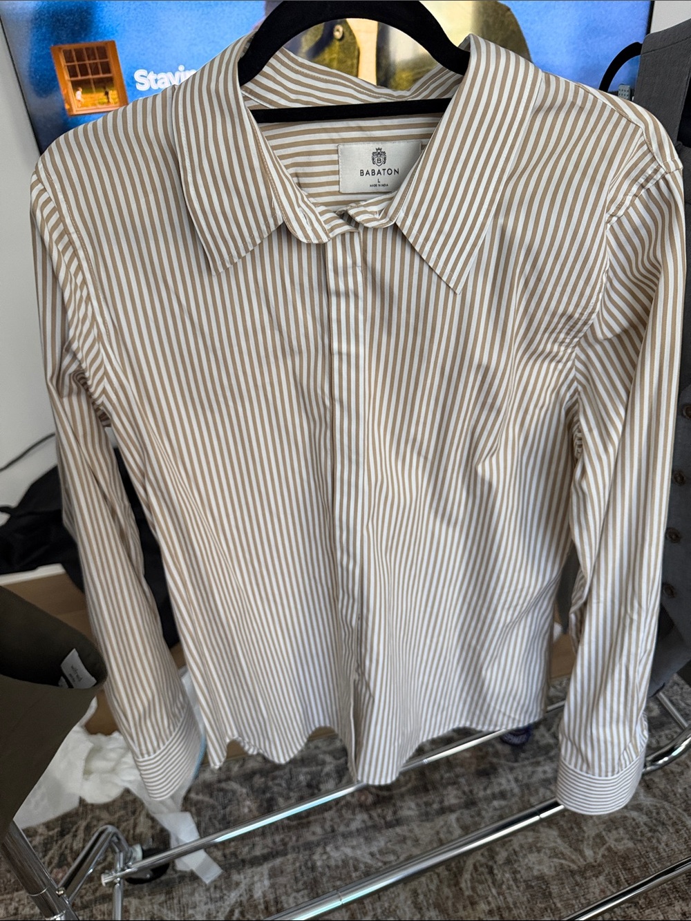 Babaton women’s Cream & White Vertical Stripe Dress Shirt